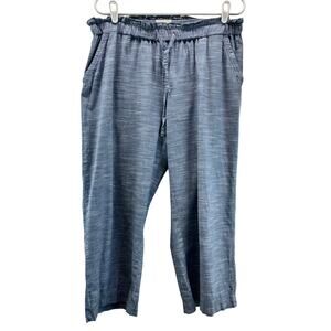 Pact Pants Womens Blue Cropped Wide Leg Elastic Paperbag Waist Drawstring L